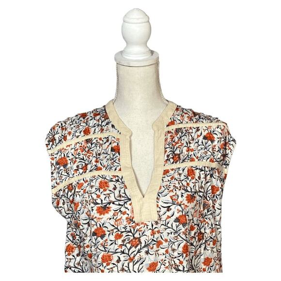 Lucky Brand Women's Orange & Cream Floral Print V-Neck Sleeveless Blouse Size S - Picture 7 of 14